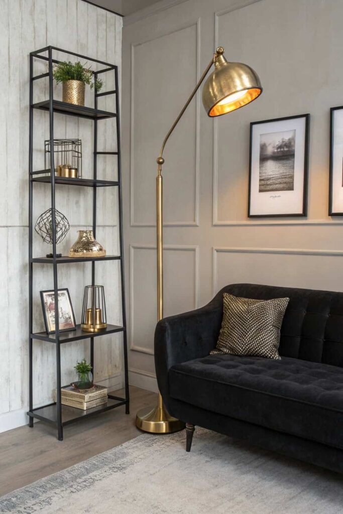Metal Accents with Black Couch