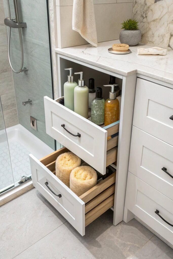Tucking Clutter Away in Luxury Small Bathroom Style 