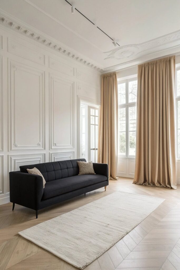 Contrast Styling for Black Couch Rooms