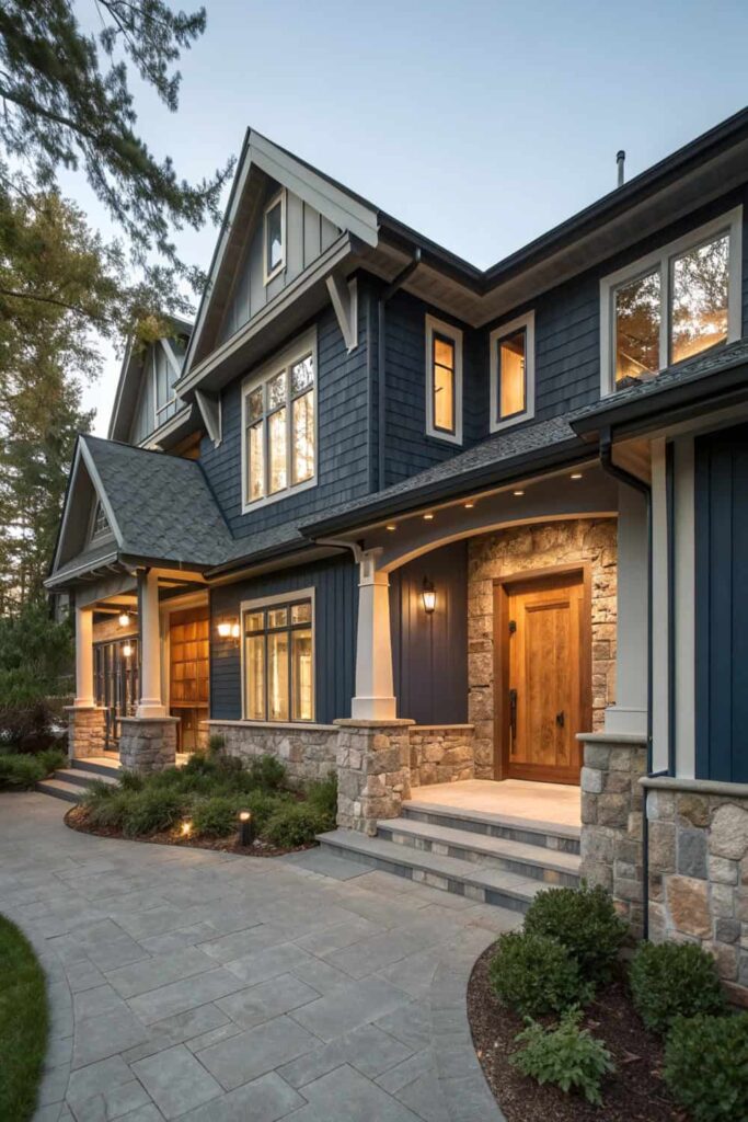 Dark Blue House Exteriors Stylish Features 