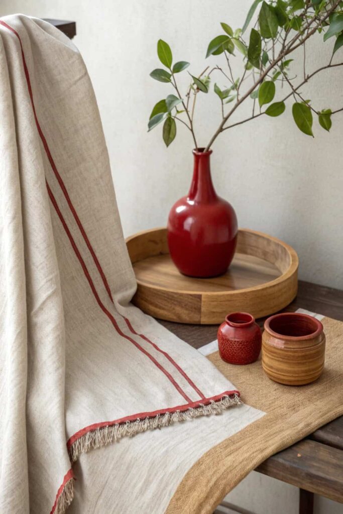 Japandi Decor with Cherry Red Accents