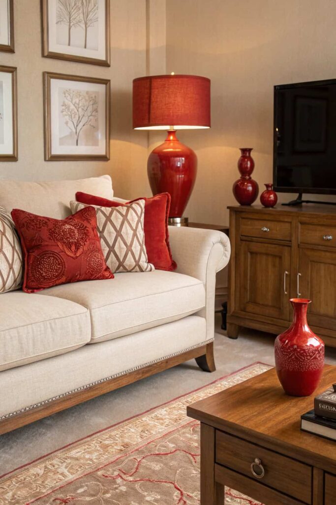 Living Room Cherry Red Touches