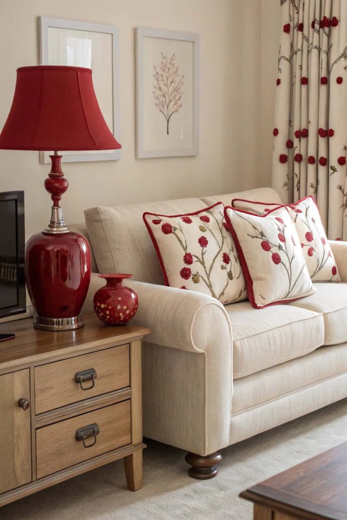 Simple Red Accents for Cozy Lounges