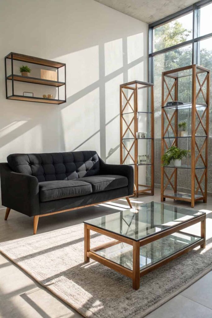 Glass with Black Couch Decor