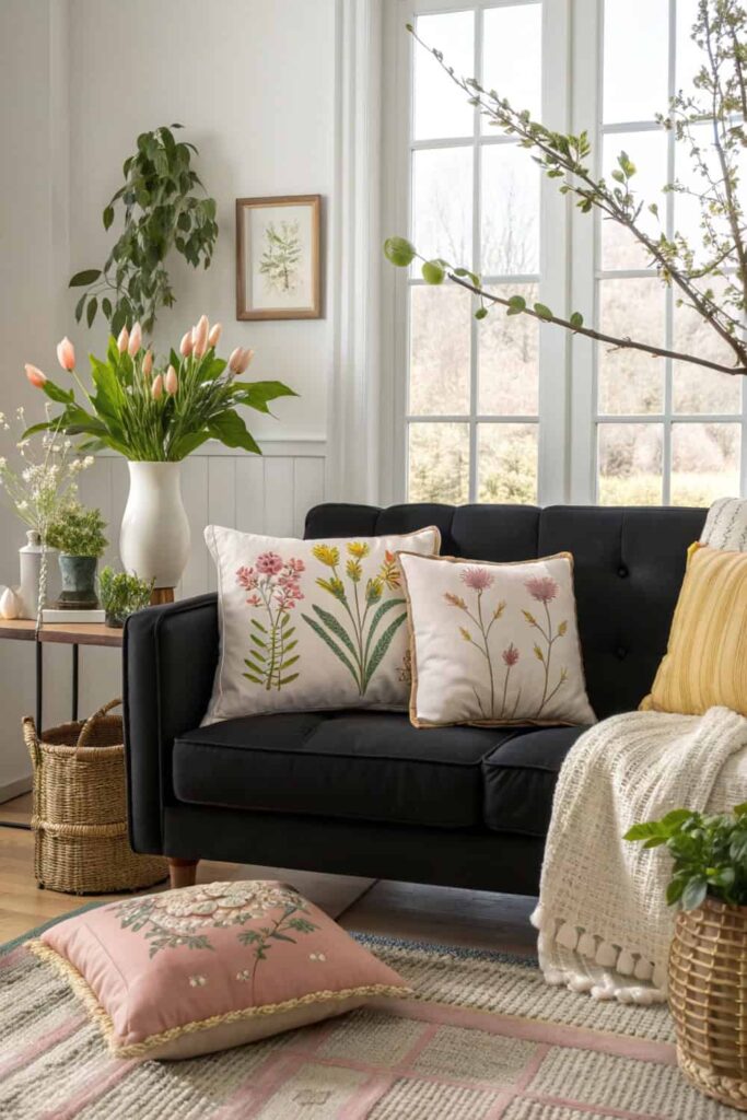 Year-Round Black Sofa Styling