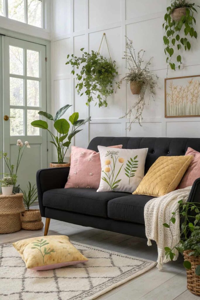 Seasonal Decor for Black Couch