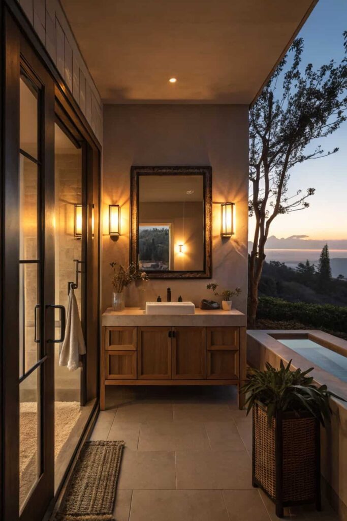 Luxury Small Bathroom Creating a Spa-Like Glow  with Light