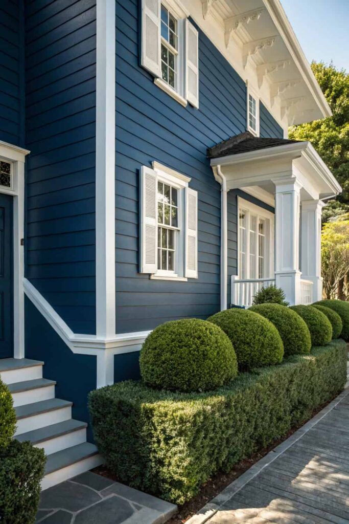 Classic Navy Blue House Exterior Elegance