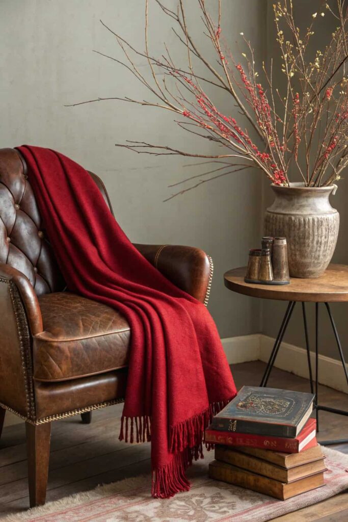 Rustic Charm with Cherry Red Decor