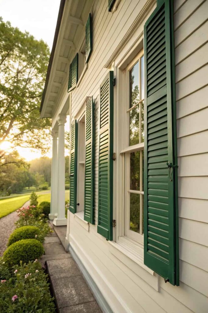 Classic Charm of Louvered Exterior Window Shutters