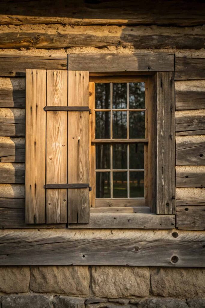 Rustic Openness: Slat Window Shutters Exterior