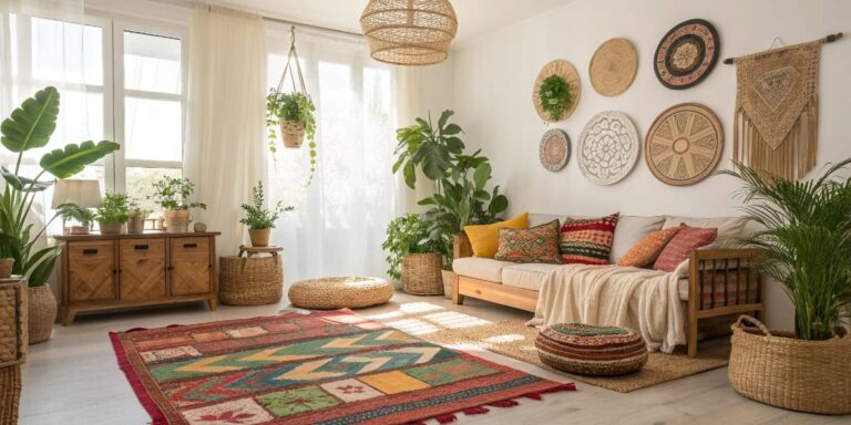 Vibrant Boho Living Room Full of Texture and Life