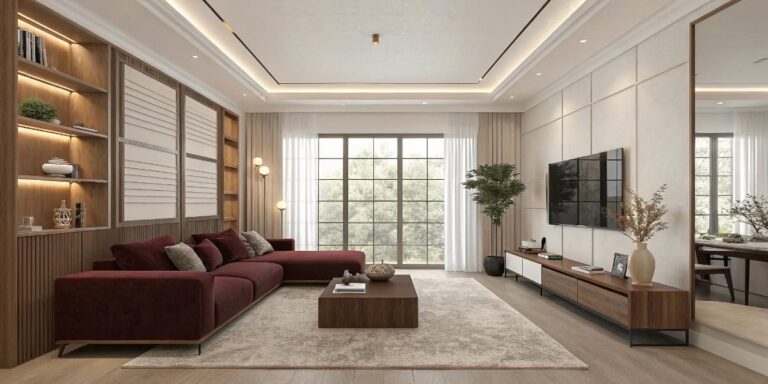 Stylish rectangular living room