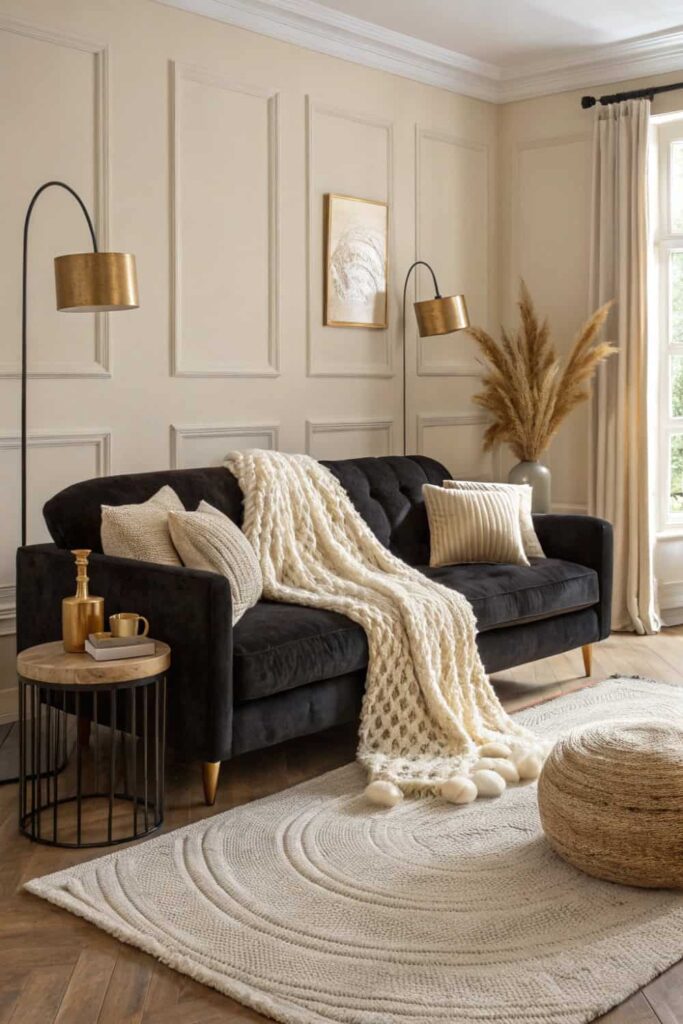 Cozy Black Sofa Neutrals