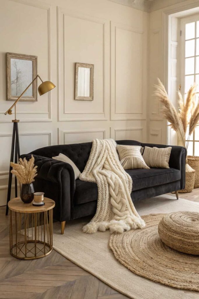 Warm Textures & Black sofa