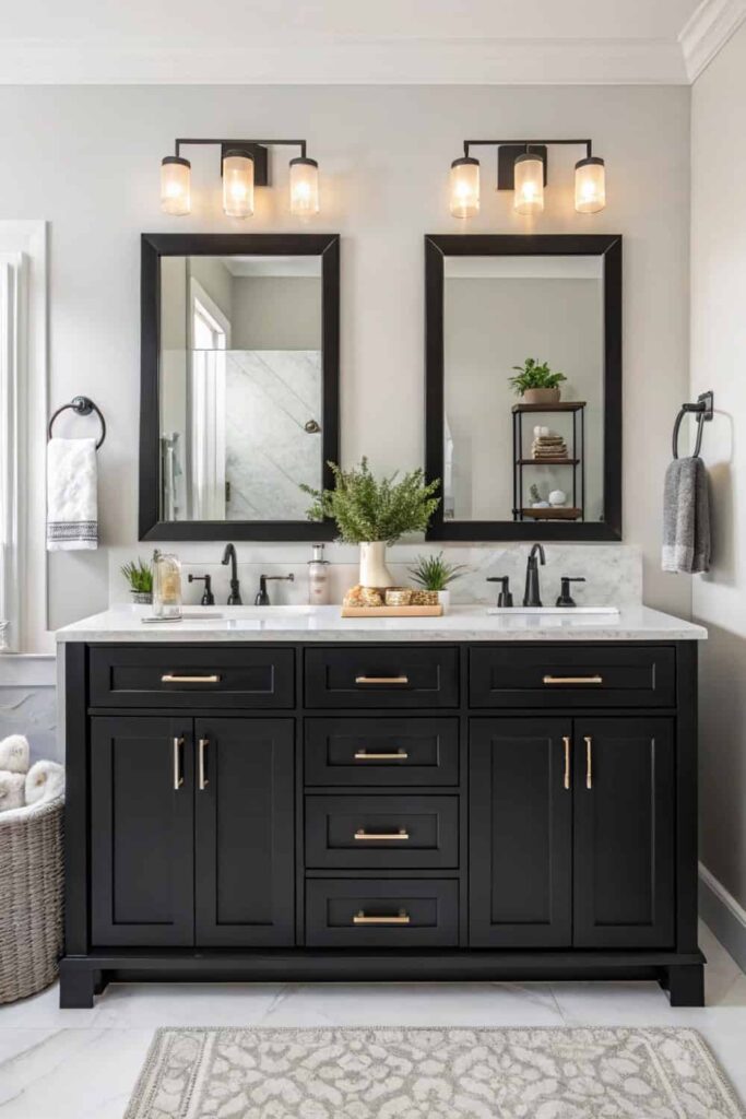 Balanced Black Vanity with Contrasting Countertop