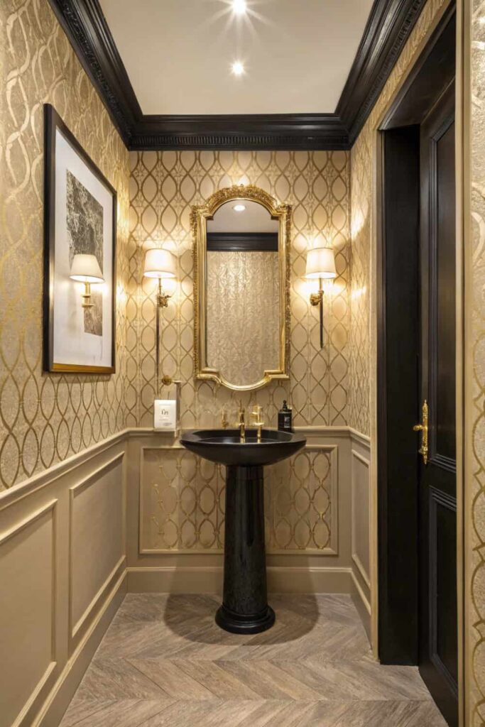 Dramatic Half Bathroom Statement Wall