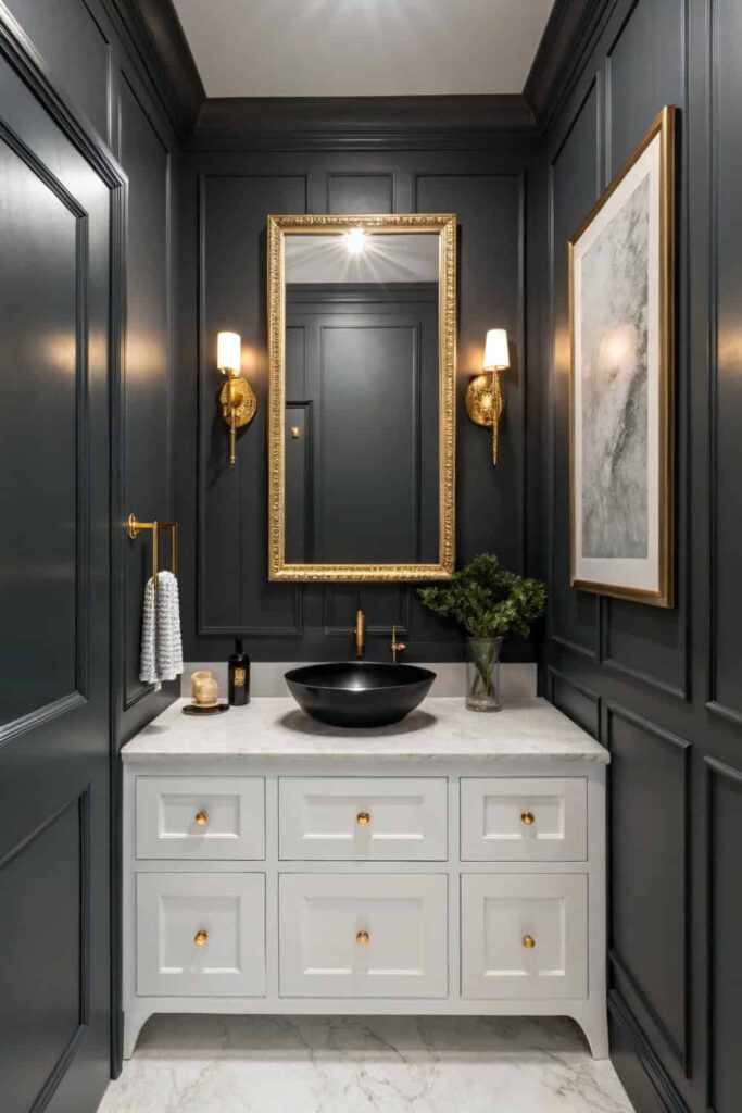 Deep Charcoal Gray Half Bath Design