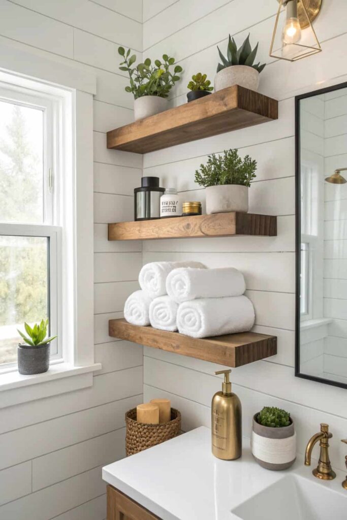Stylish Open Shelving for Powder Room